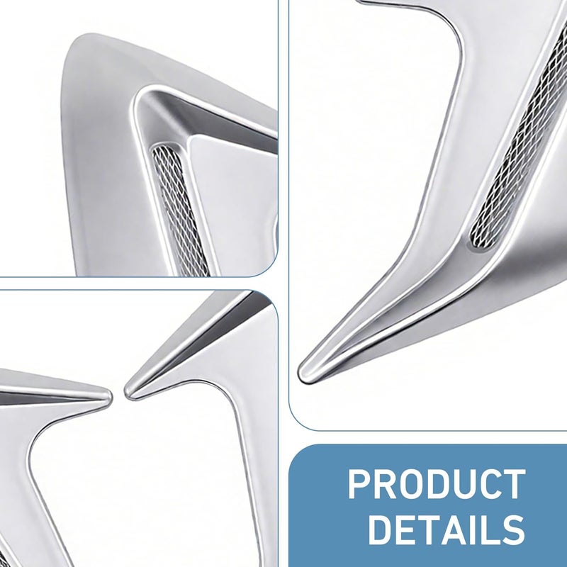 Qurbuns 2 PCS Car Hood Ventilation Trim Covers, 6.69" x 8.11" Shark Gills Air Outlet Side Air Outlet Hoods, Self-Adhesive Side Marker Air Wing Vent Trim Covers, Universal for Most Cars (Silver) - Image 5